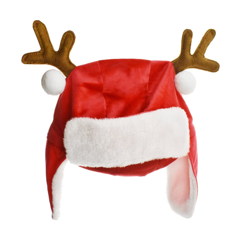 Christmas Reindeer Antlers Aviator Santa Hat, 13-Inch
