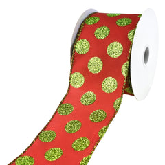 Christmas Glitter Polka Dots Wired Ribbon, 10-yard