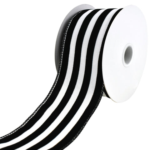 Flocked Classic Cabana Stripes Wired Ribbon, 2-1/2-Inch, 10-Yard - Black