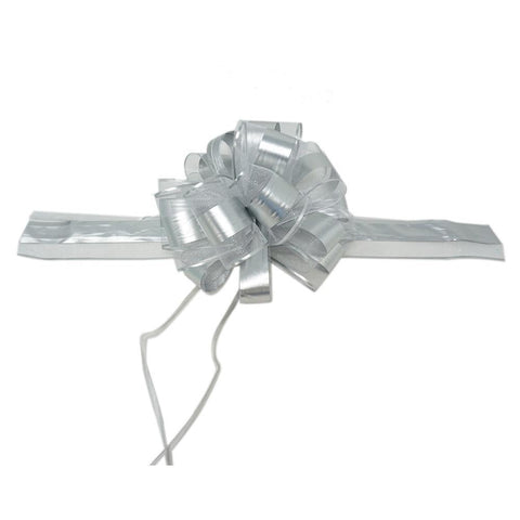 Snow Pull Bow Ribbon, Silver, 14 Loops, 2-1/2-Inch, 2-Count