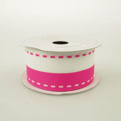 Saddle Stitch White Grosgrain Ribbon, 1-1/2-inch, 10-yard