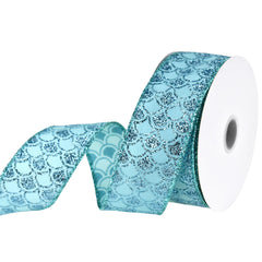 Glittered Mermaid Fish Scale Pattern Satin Wired Ribbon, 10-yard