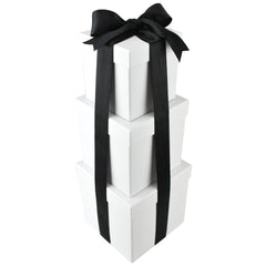 Nested Square Gift Boxes, White, 5-inch, 6-inch, 7-inch, 3-piece, 1.5-inch Satin Ribbon