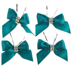 Pre-Tied Satin Bows with Rhinestone, 3-Inch, 4-Piece