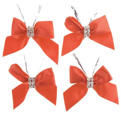 Pre-Tied Satin Bows with Rhinestone, 3-Inch, 4-Piece