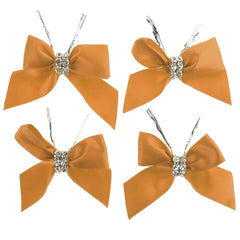 Pre-Tied Satin Bows with Rhinestone, 3-Inch, 4-Piece