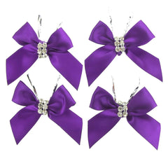 Pre-Tied Satin Bows with Rhinestone, 3-Inch, 4-Piece