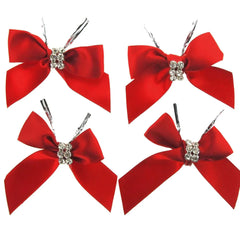 Pre-Tied Satin Bows with Rhinestone, 3-Inch, 4-Piece