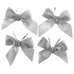 Pre-Tied Satin Bows with Rhinestone, 3-Inch, 4-Piece