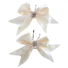 Pre-Tied Satin Bows with Rhinestone, 4-Inch, 2-Piece