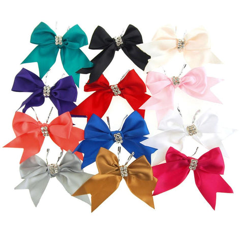 Pre-Tied Satin Bows with Rhinestone, 4-Inch, 2-Piece