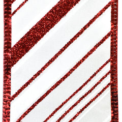 Glittered Christmas Diagonal Stripes Wired Ribbon, 2-1/2-inch, 10-yard