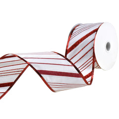 Glittered Christmas Diagonal Stripes Wired Ribbon, 2-1/2-inch, 10-yard