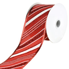 Glittered Christmas Diagonal Stripes Wired Ribbon, 2-1/2-inch, 10-yard