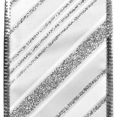 Glittered Christmas Diagonal Stripes Wired Ribbon, 2-1/2-inch, 10-yard