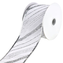 Glittered Christmas Diagonal Stripes Wired Ribbon, 2-1/2-inch, 10-yard