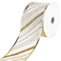 Glittered Christmas Diagonal Stripes Wired Ribbon, 2-1/2-inch, 10-yard