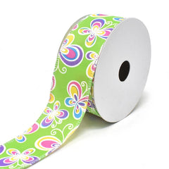 Butterflies Satin Wired Printed Ribbon, 10-yard