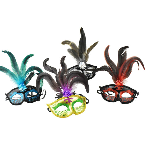 Fancy Feather Masquerade Mask, 7-Inch x 3-1/4-Inch