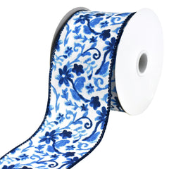 Watercolor Flower Branches Wired Ribbon, 2-1/2-Inch, 10-Yard