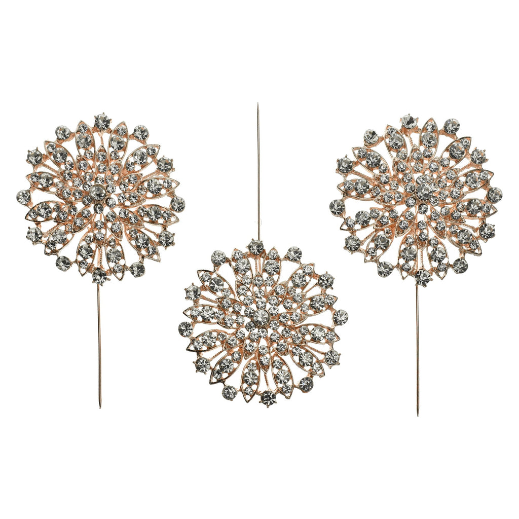Dazzling Flower Rhinestone Pins, 4-1/4-Inch, 3-Count