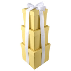 Nested Square Gift Boxes, Natural Kraft Brown, 5-inch, 6-inch, 7-inch, 3-piece, 1.5-inch Satin Ribbon