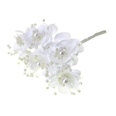 Satin Pearl Flowers Branch, 1-1/2-Inch, 12-Piece