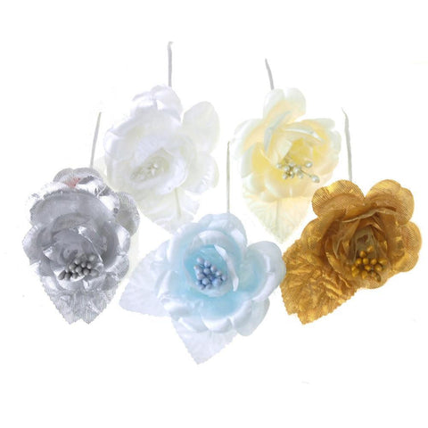 Single Satin Rose Beaded Flowers, 12-Piece