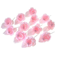 Single Satin Rose Beaded Flowers, 12-Piece