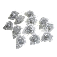 Single Satin Rose Beaded Flowers, 12-Piece