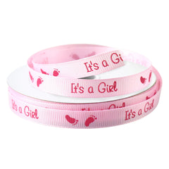 It's a Boy/Girl Footprint Baby Shower Grosgrain Ribbon, 3/8-inch, 25-yard