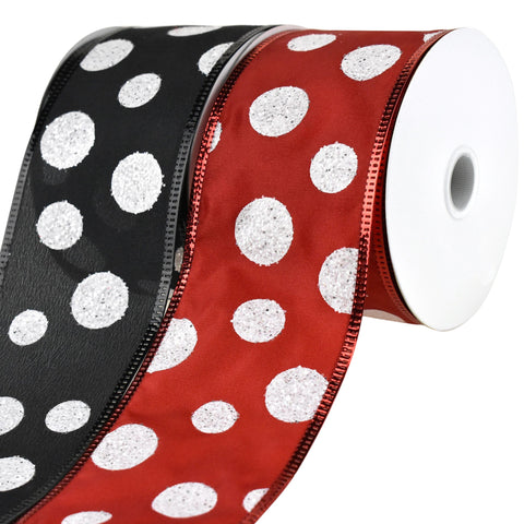 Glittered Jumbo Polka Dots Satin Wired Ribbon, 2-1/2-Inch, 10-Yard