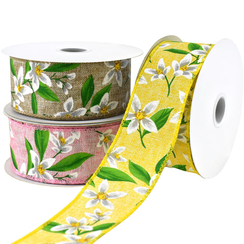 Spring Lilies Faux Linen Wired Ribbon, 1-1/2-Inch, 10-Yard