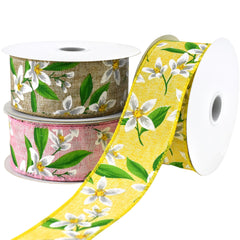 Spring Lilies Faux Linen Wired Ribbon, 1-1/2-Inch, 10-Yard