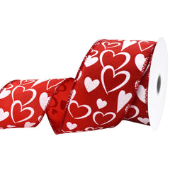 Valentine's Glittered Hearts Satin Wired Ribbon, 2-1/2-inch, 10-yard