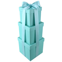 Nested Square Gift Boxes, Robin's Egg Blue, 5-inch, 6-inch, 7-inch, 3-piece, 1.5-inch Satin Ribbon