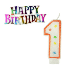 Glitter Number Candles and Happy Birthday Sign, 3-3/8-inch, 2-piece