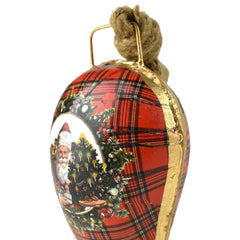 Christmas Santa and Presents Plaid Cowbell Ornament, 4-1/2-Inch