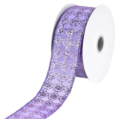 Glittered Mermaid Fish Scale Pattern Satin Wired Ribbon, 10-yard