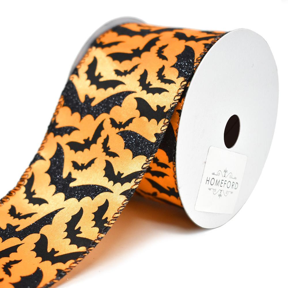 Glitter Bats Wired Halloween Ribbon, Orange/Black, 2-1/2-Inch, 10-Yard