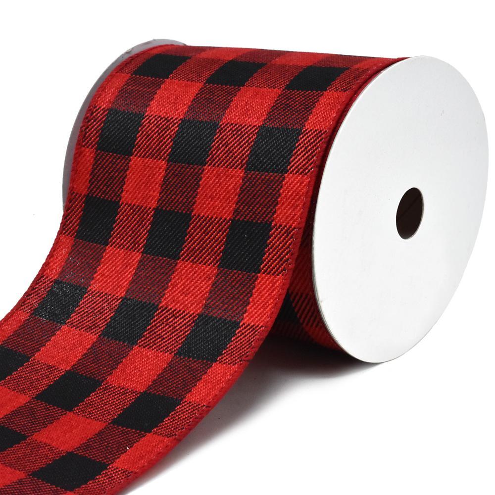 Buffalo Plaid Twill Wired Christmas Ribbon, 4-Inch, 10-Yard