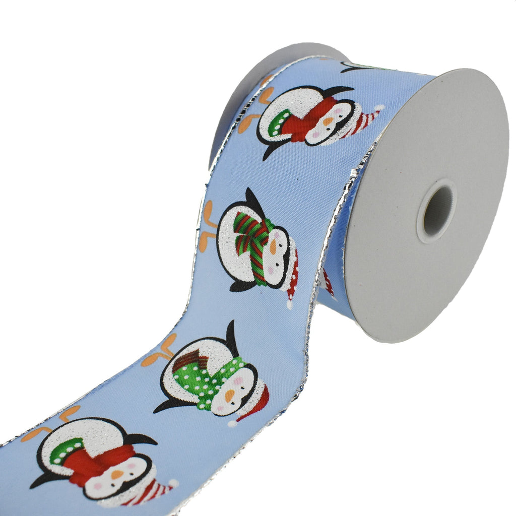 Christmas Scarf and Hat Penguins Wired Satin Ribbon, 2-1/2-Inch, 10-Yard