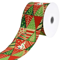 Christmas Abstract Geometric Christmas Trees Wired Ribbon, 2-1/2-inch, 10-yard