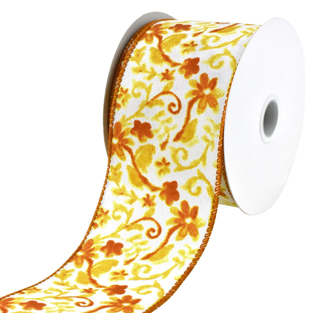 Watercolor Flower Branches Wired Ribbon, 2-1/2-Inch, 10-Yard