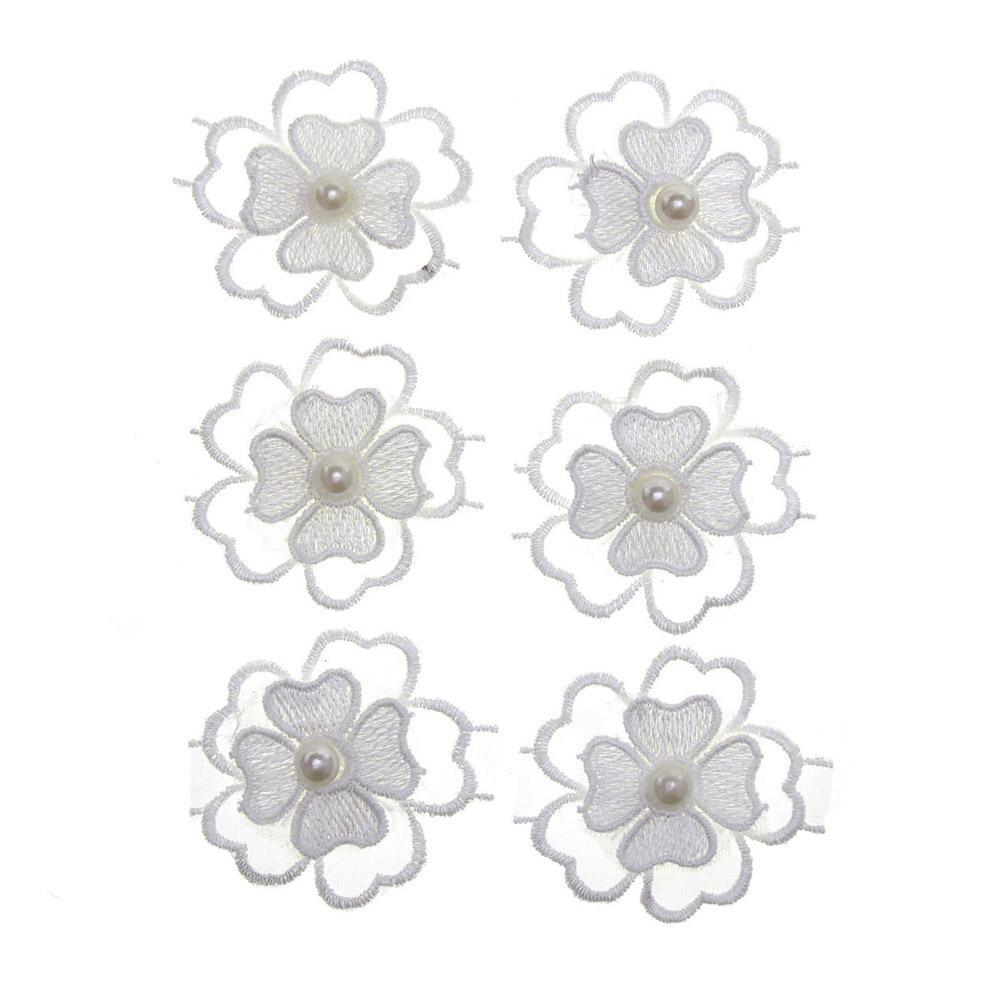 Daffodil Organza Flower Trim Favors, White, 2-Inch, 6-Count