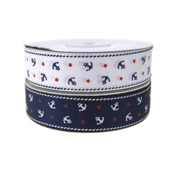 Nautical Anchor and Star Grosgrain Ribbon, 7/8-Inch, 25-Yard