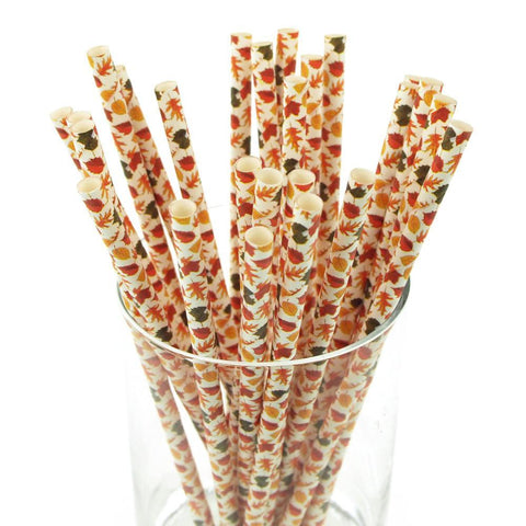 Autumn Leaves Paper Straws, 7-3/4-Inch, 25-Piece