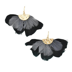 Feathers Drop Earrings with Hammered Metal, 1-1/2-Inch