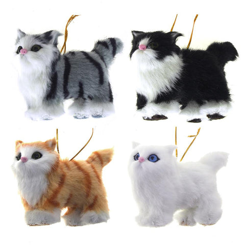 Plush Cat Christmas Tree Ornaments, 3-Inch, 4-Piece