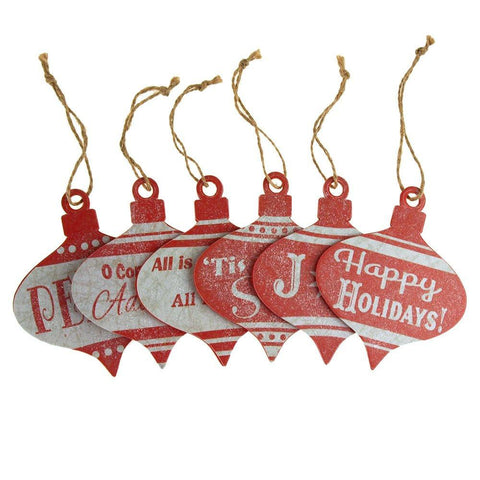 Christmas Greetings Onion Wood Ornaments, Red, 4-Inch, 6-Piece